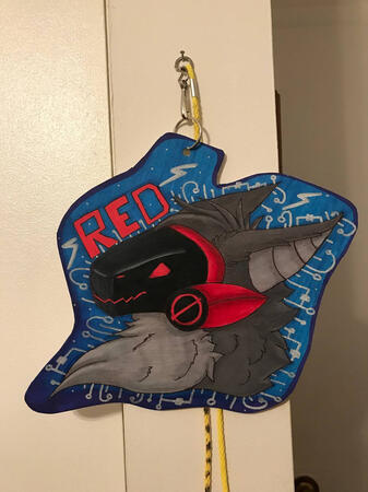 Red shaded con badge